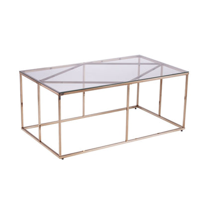 42" Clear and Champagne Glass and Metal Coffee Table HomeRoots
