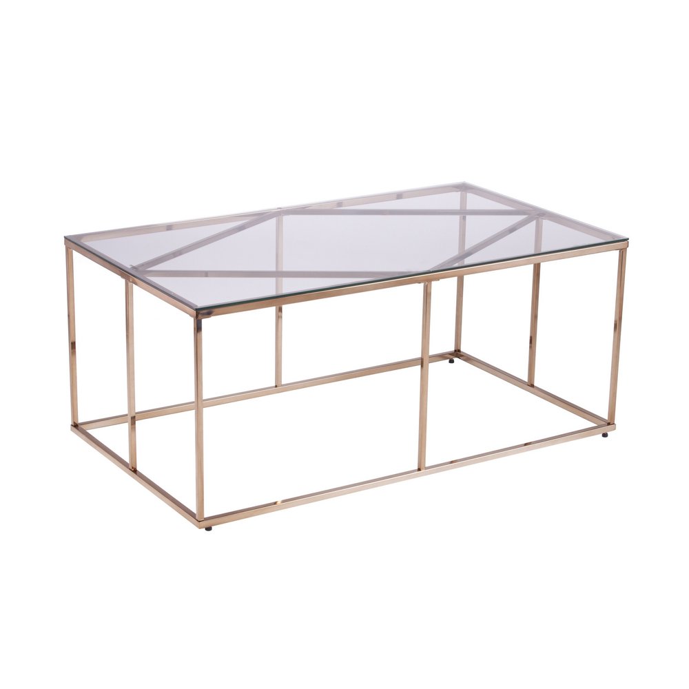 42" Clear and Champagne Glass and Metal Coffee Table HomeRoots
