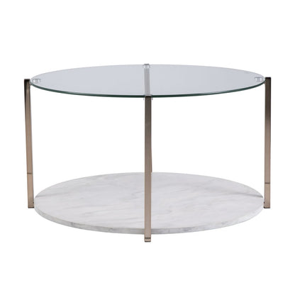 33" Gold Glam Glass And Faux Marble Two Tier Round Coffee Table HomeRoots