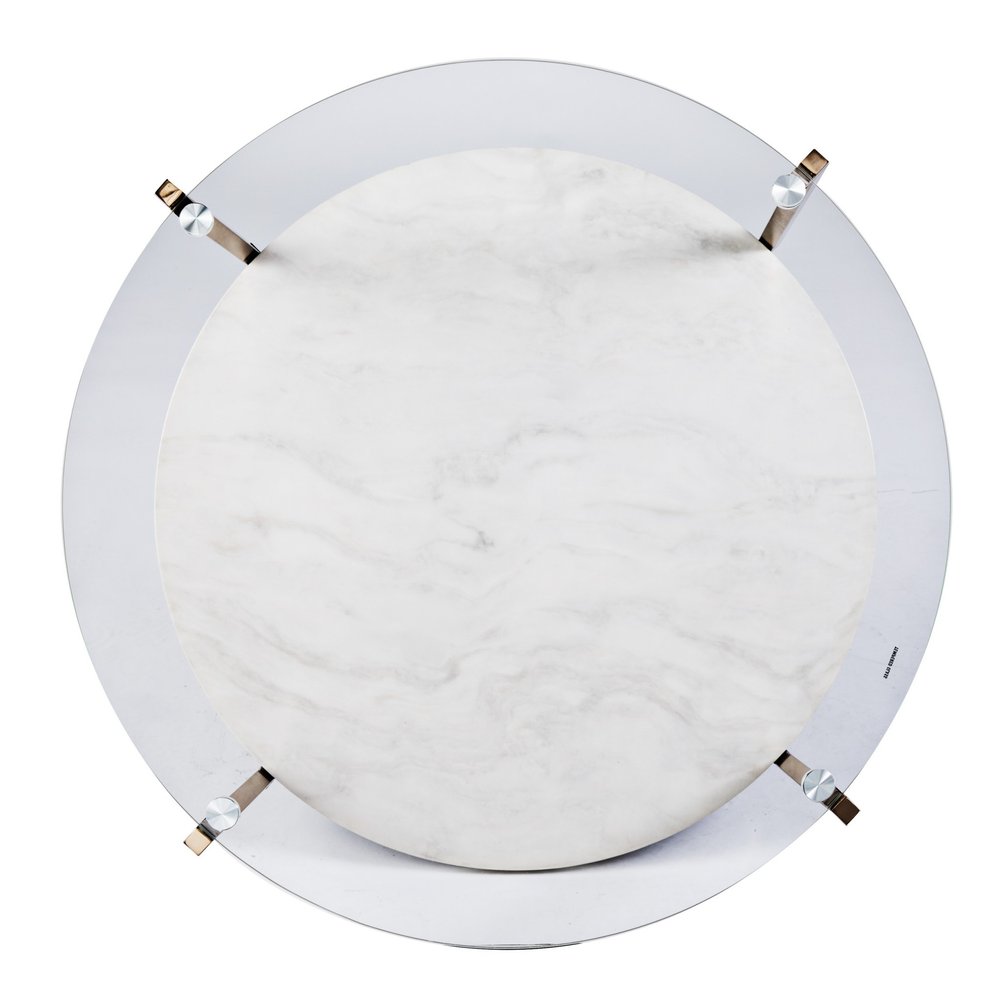 33" Gold Glam Glass And Faux Marble Two Tier Round Coffee Table HomeRoots