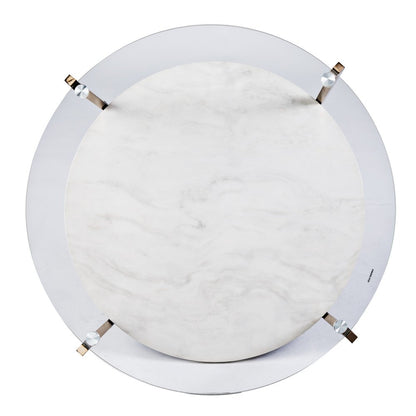 33" Gold Glam Glass And Faux Marble Two Tier Round Coffee Table HomeRoots