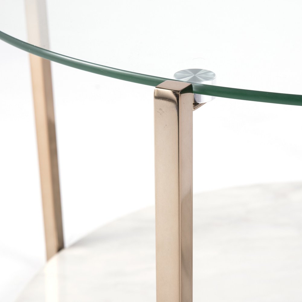 33" Gold Glam Glass And Faux Marble Two Tier Round Coffee Table HomeRoots