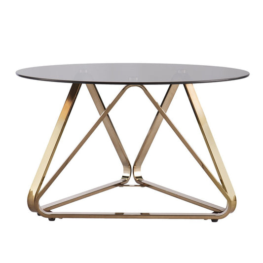 31" Smoky Black and Gold Glass and Metal Round Coffee Table HomeRoots