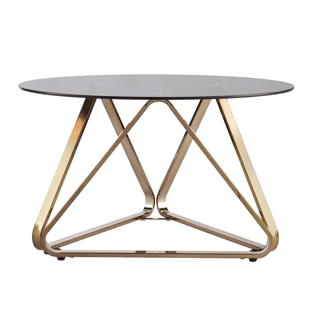 31" Smoky Black and Gold Glass and Metal Round Coffee Table HomeRoots