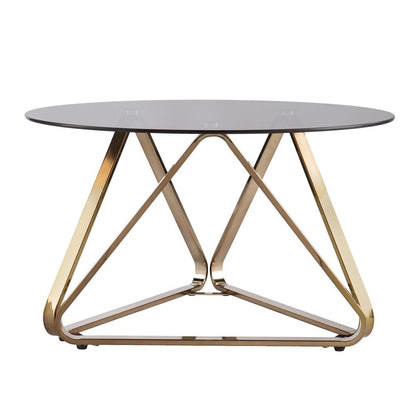 31" Smoky Black and Gold Glass and Metal Round Coffee Table HomeRoots