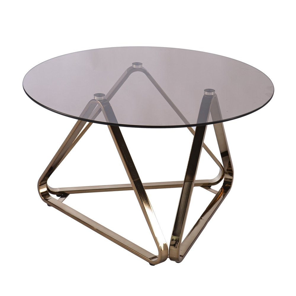 31" Smoky Black and Gold Glass and Metal Round Coffee Table HomeRoots