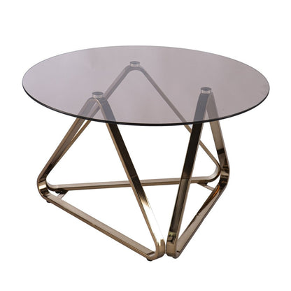 31" Smoky Black and Gold Glass and Metal Round Coffee Table HomeRoots