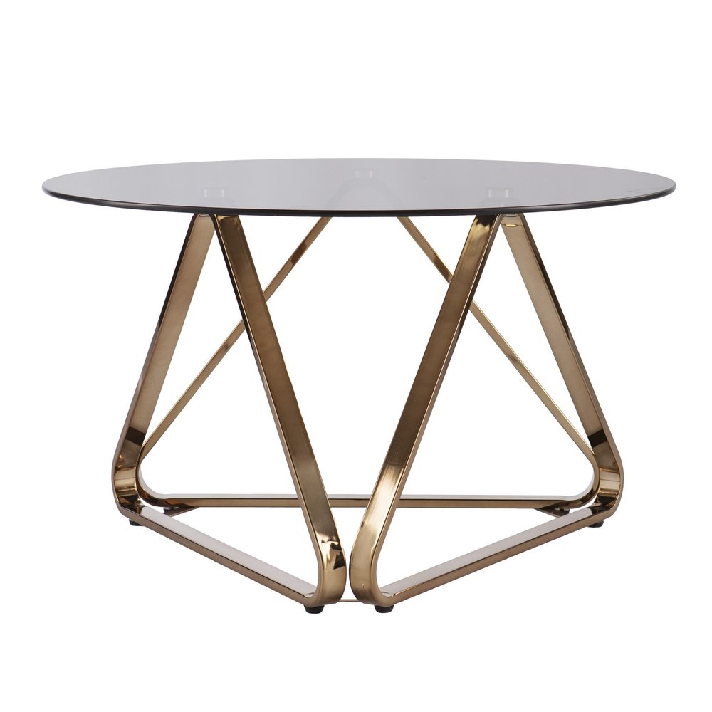 31" Smoky Black and Gold Glass and Metal Round Coffee Table HomeRoots
