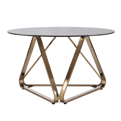 31" Smoky Black and Gold Glass and Metal Round Coffee Table HomeRoots