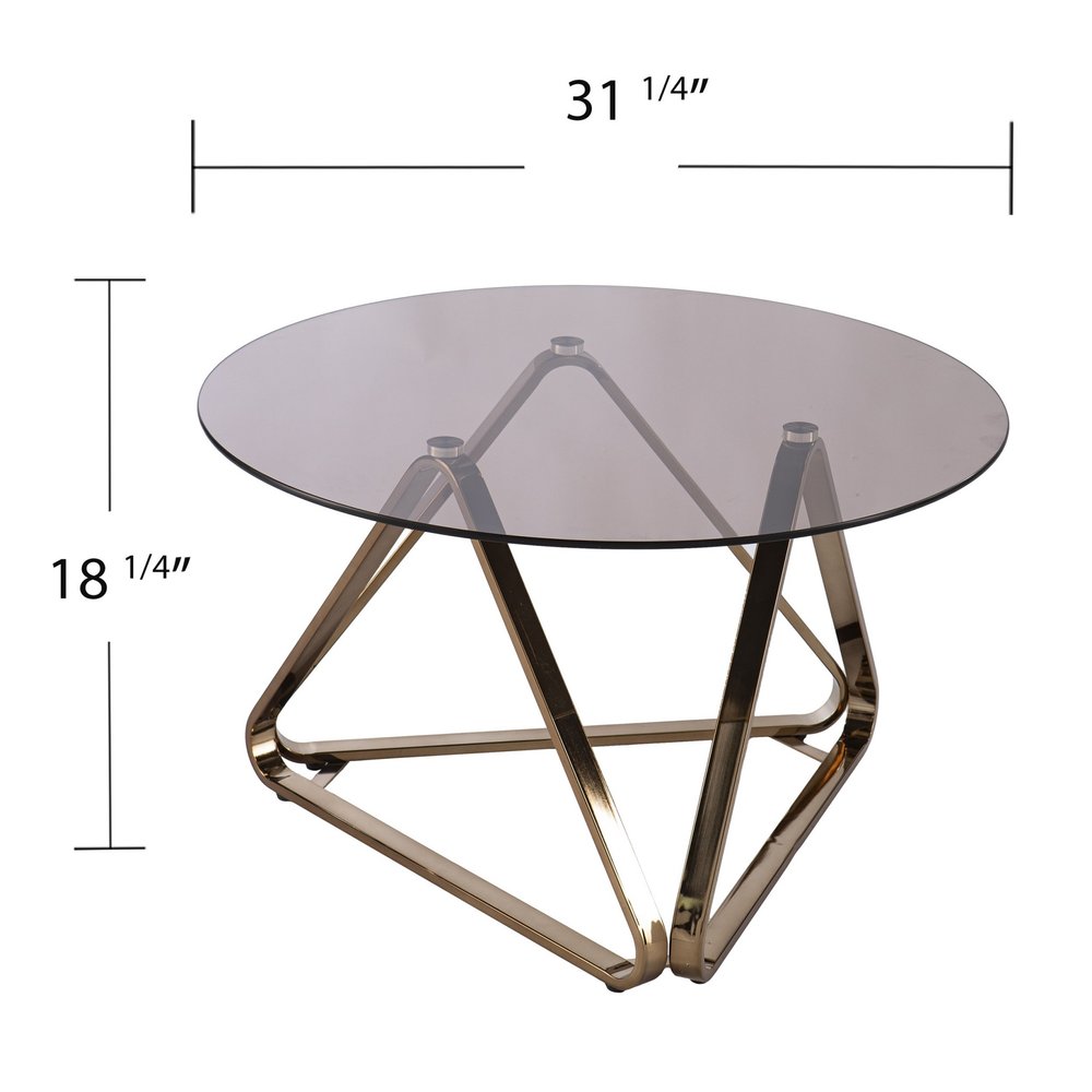 31" Smoky Black and Gold Glass and Metal Round Coffee Table HomeRoots