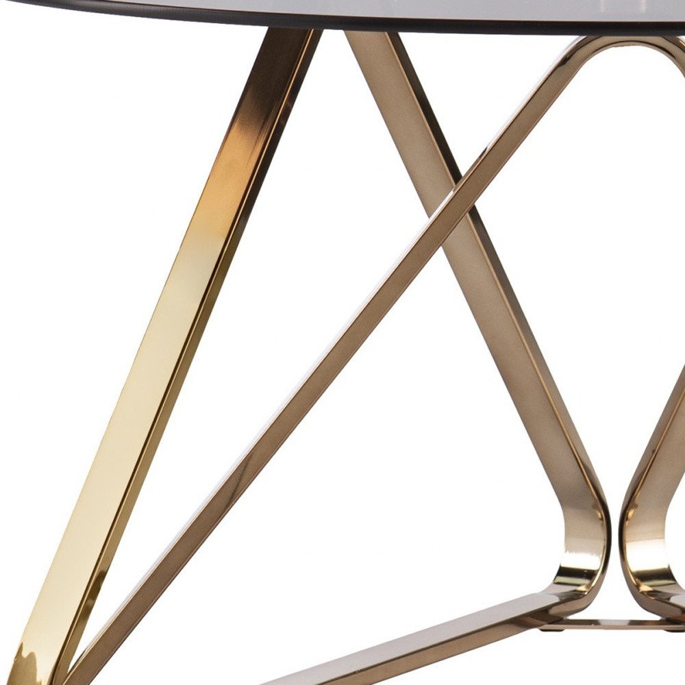 31" Smoky Black and Gold Glass and Metal Round Coffee Table HomeRoots
