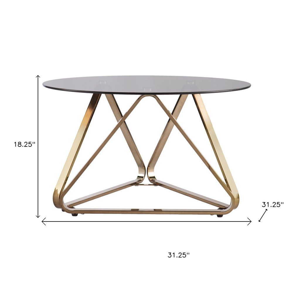 31" Smoky Black and Gold Glass and Metal Round Coffee Table HomeRoots