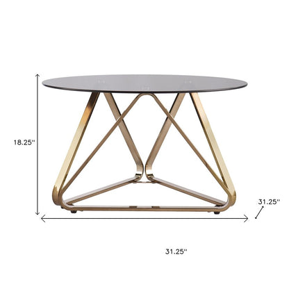 31" Smoky Black and Gold Glass and Metal Round Coffee Table HomeRoots