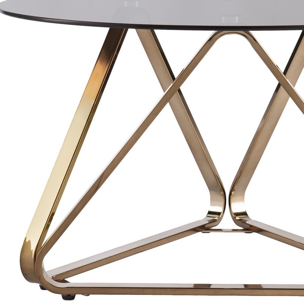 31" Smoky Black and Gold Glass and Metal Round Coffee Table HomeRoots