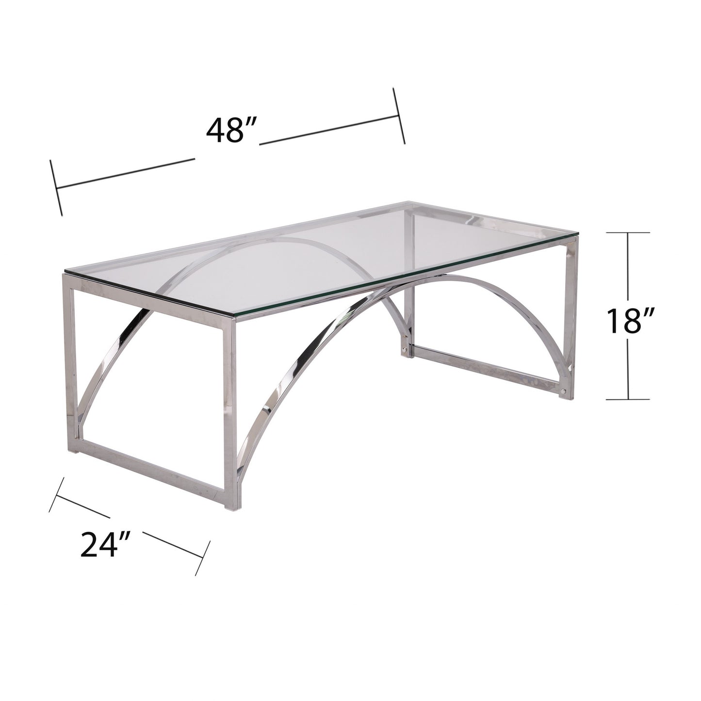 48" Chrome Glass And Metal Rectangular Coffee Table