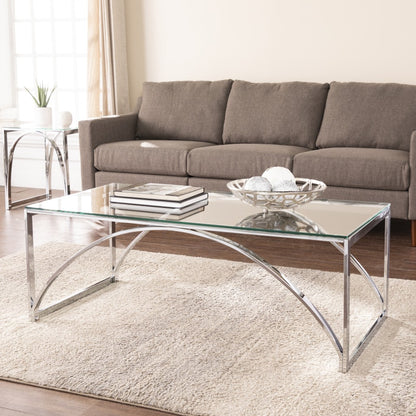 48" Chrome Glass And Metal Rectangular Coffee Table