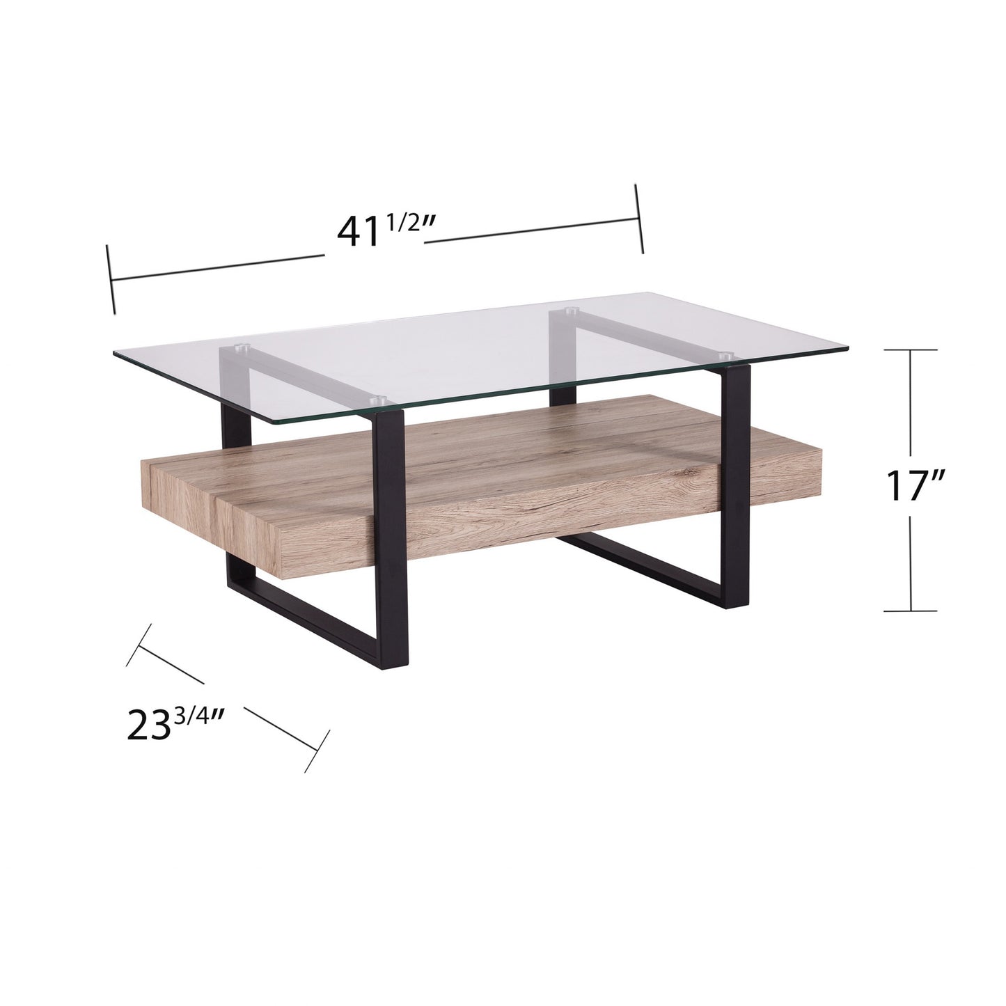 42" Natural And Natural Brown Glass And Metal Rectangular Coffee Table