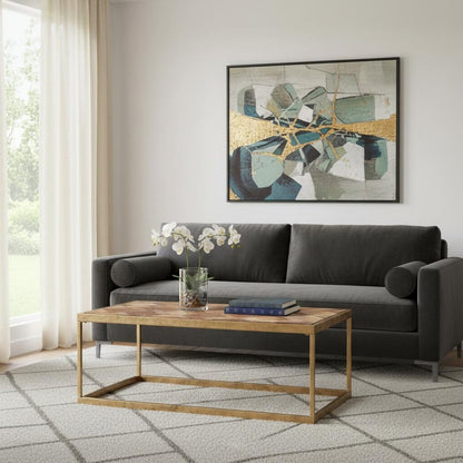 48" Natural And Natural Brown Solid Wood And Metal Rectangular Coffee Table HomeRoots