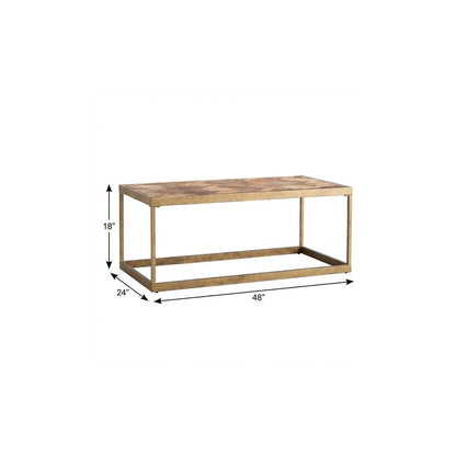 48" Natural And Natural Brown Solid Wood And Metal Rectangular Coffee Table HomeRoots