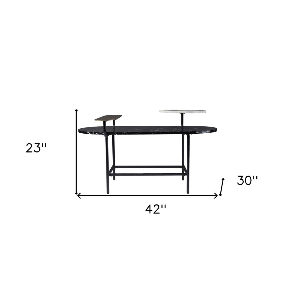 42" Black Faux Marble And Metal With Iron Coffee Table HomeRoots