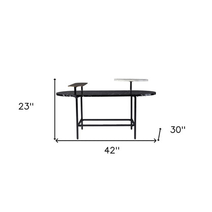 42" Black Faux Marble And Metal With Iron Coffee Table HomeRoots