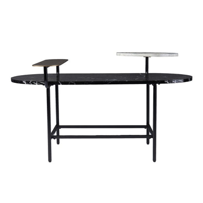 42" Black Faux Marble And Metal With Iron Coffee Table HomeRoots