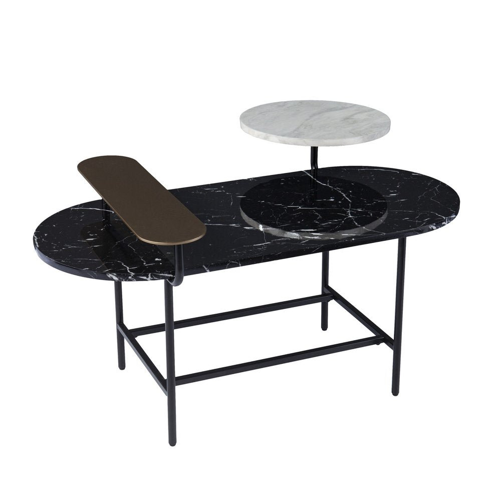 42" Black Faux Marble And Metal With Iron Coffee Table HomeRoots
