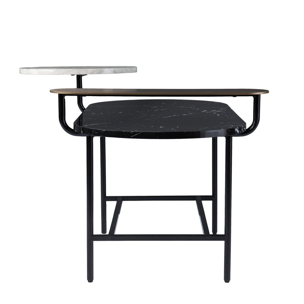42" Black Faux Marble And Metal With Iron Coffee Table HomeRoots