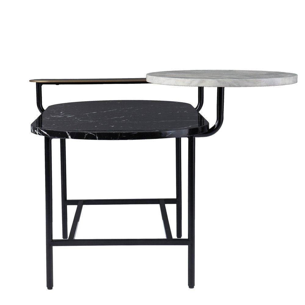 42" Black Faux Marble And Metal With Iron Coffee Table HomeRoots