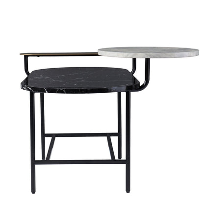 42" Black Faux Marble And Metal With Iron Coffee Table HomeRoots
