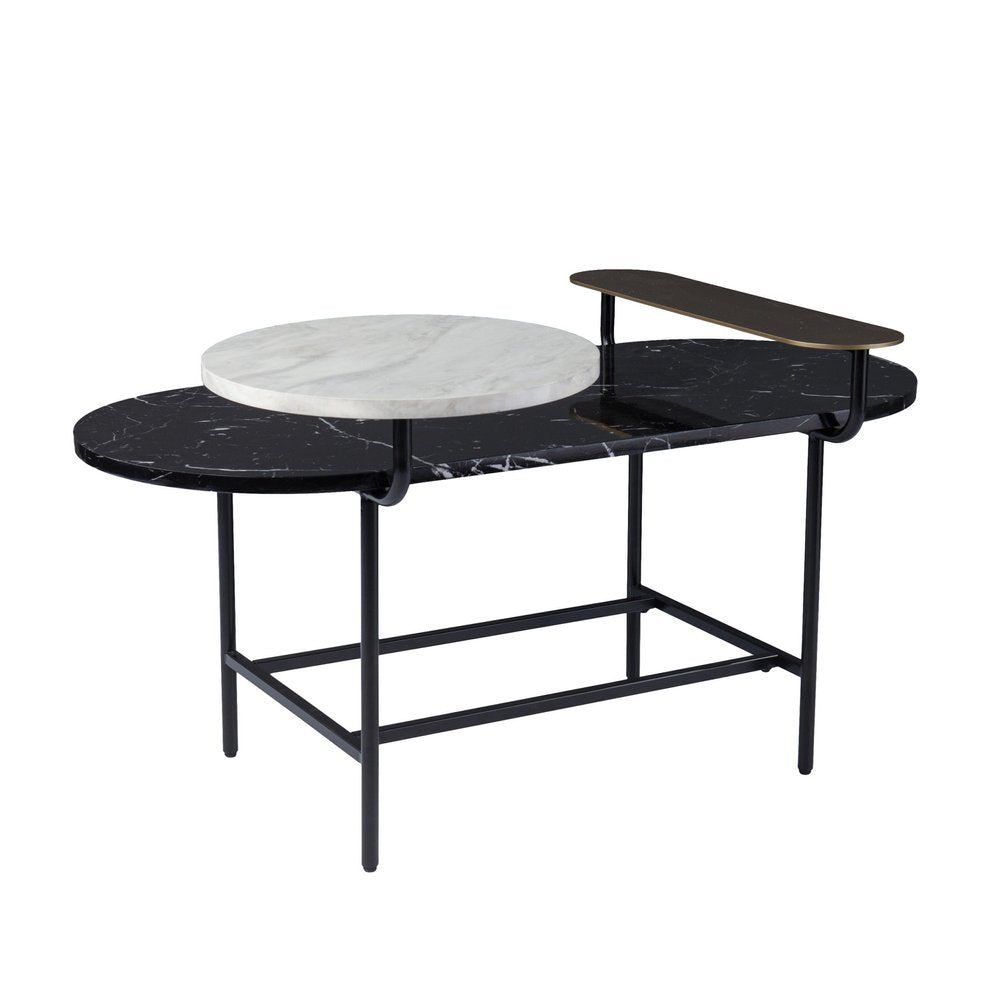 42" Black Faux Marble And Metal With Iron Coffee Table HomeRoots