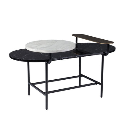42" Black Faux Marble And Metal With Iron Coffee Table HomeRoots