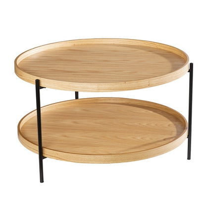 33" Natural and Black Wood and Metal Round Coffee Table HomeRoots