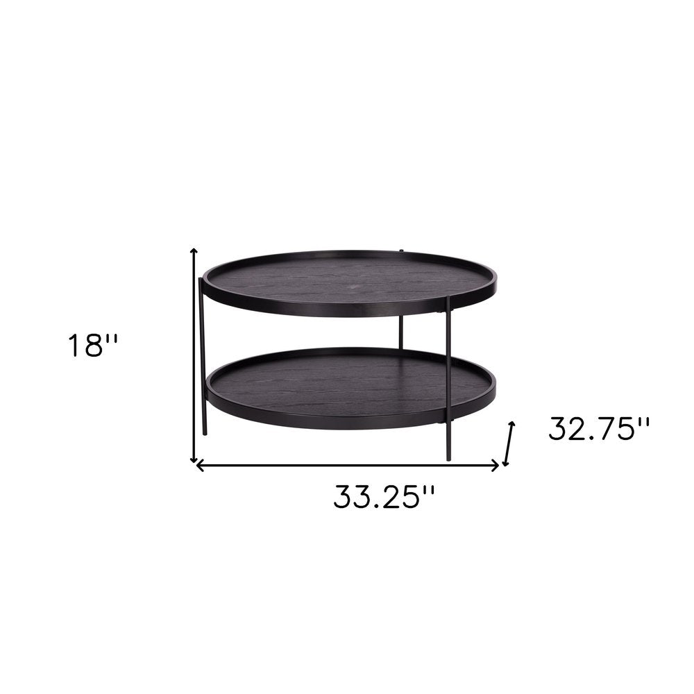 33" Black Manufactured Wood And Metal Round Coffee Table HomeRoots