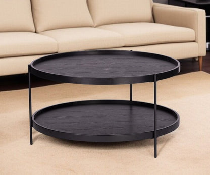 33" Black Manufactured Wood And Metal Round Coffee Table HomeRoots