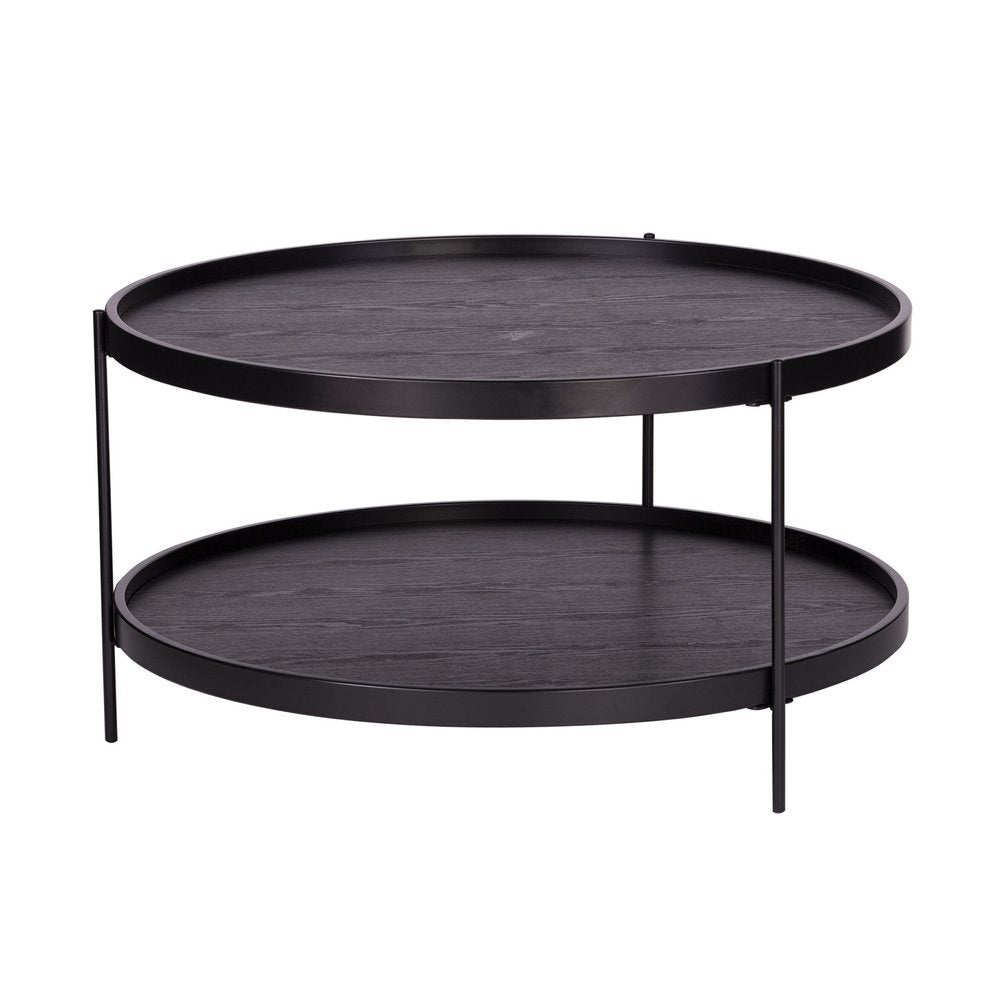 33" Black Manufactured Wood And Metal Round Coffee Table HomeRoots