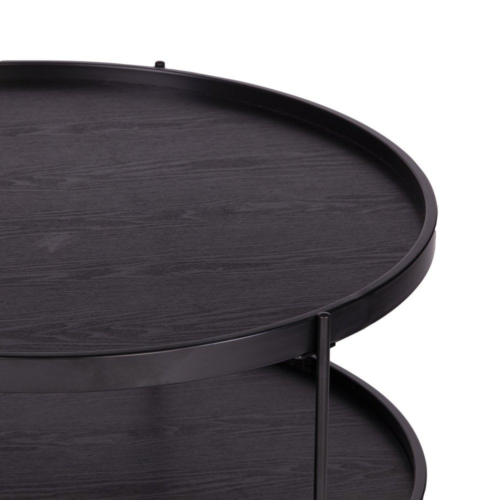 33" Black Manufactured Wood And Metal Round Coffee Table HomeRoots