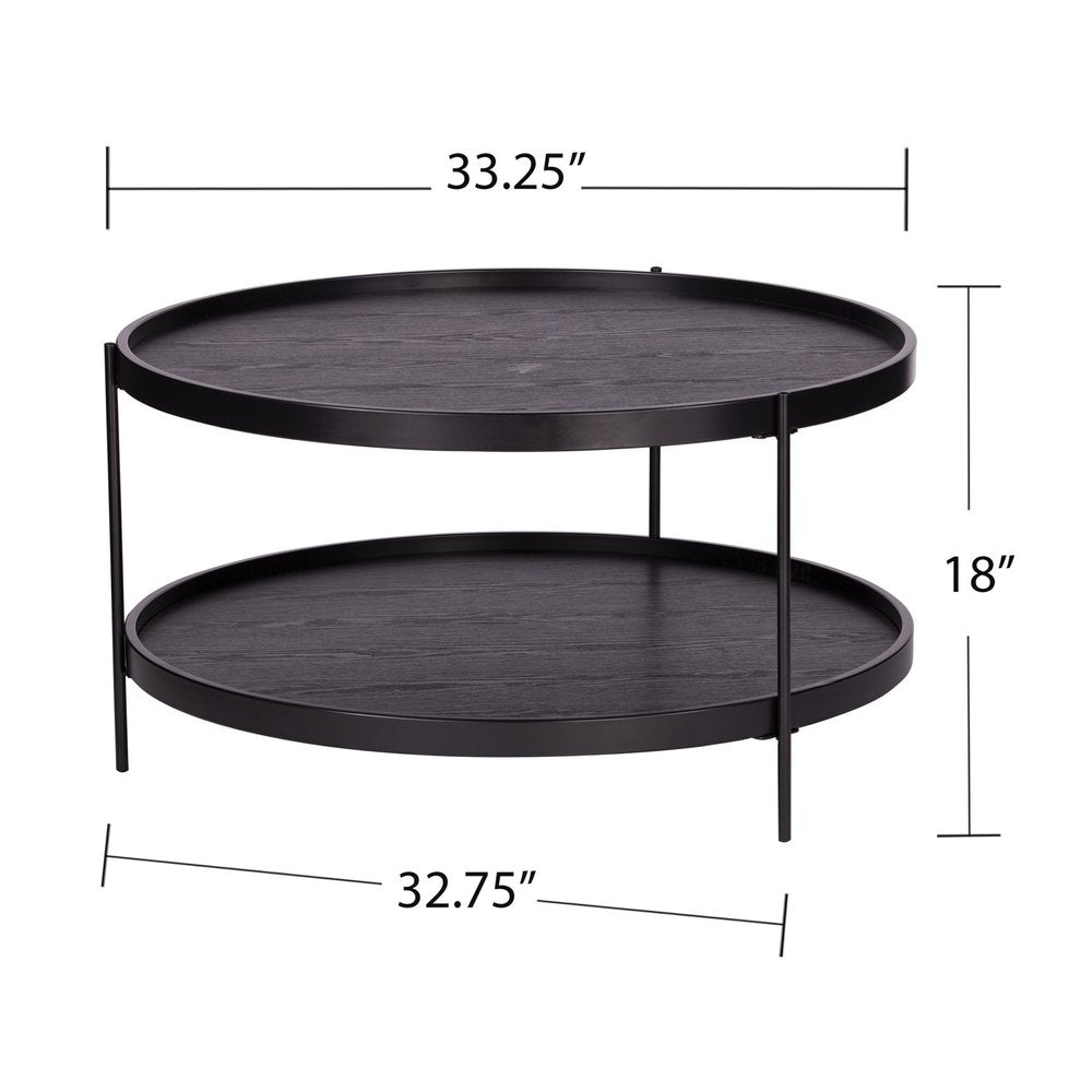 33" Black Manufactured Wood And Metal Round Coffee Table HomeRoots