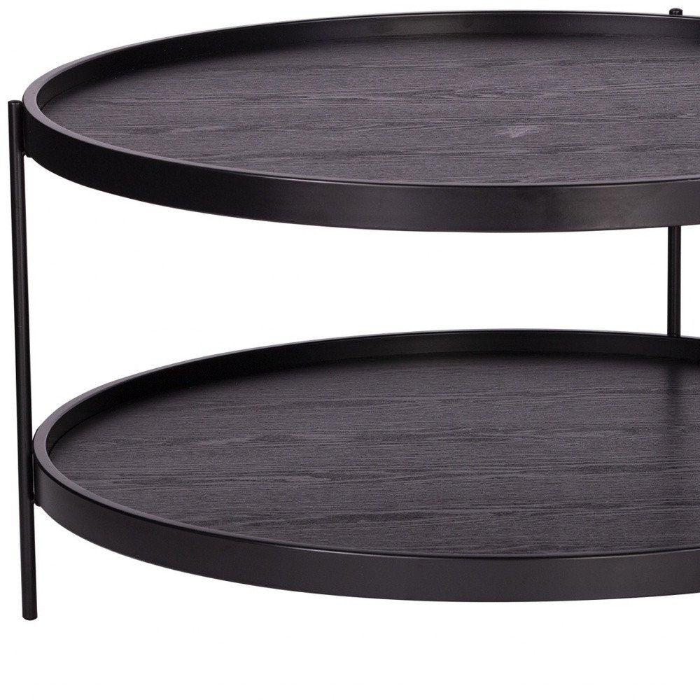 33" Black Manufactured Wood And Metal Round Coffee Table HomeRoots