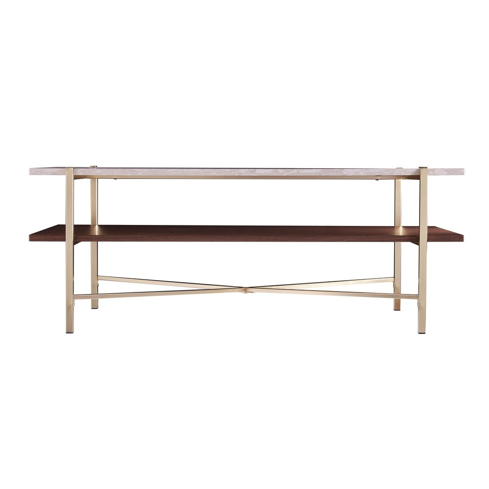 47" Brass Manufactured Wood And Metal Rectangular Coffee Table HomeRoots