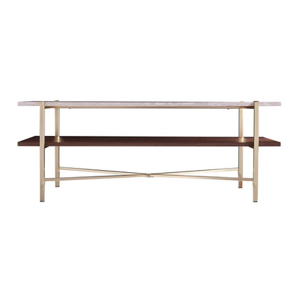 47" Brass Manufactured Wood And Metal Rectangular Coffee Table HomeRoots