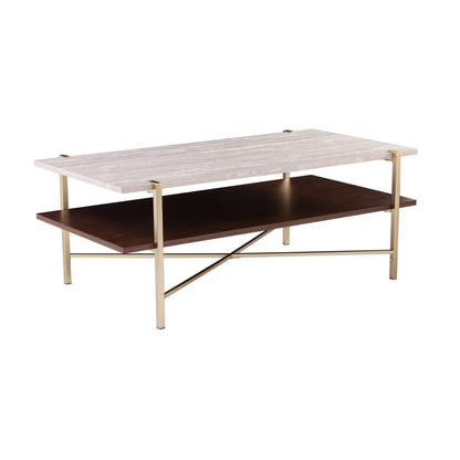47" Brass Manufactured Wood And Metal Rectangular Coffee Table HomeRoots