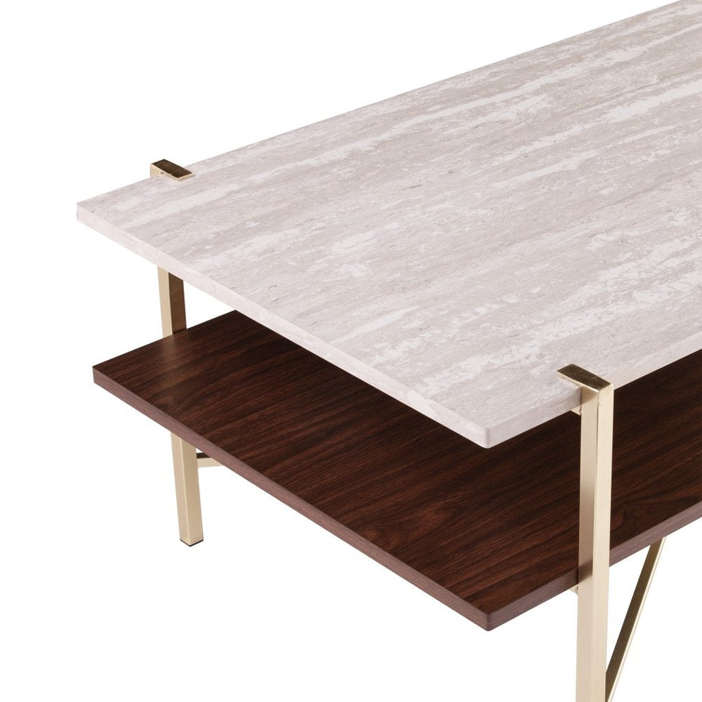 47" Brass Manufactured Wood And Metal Rectangular Coffee Table HomeRoots