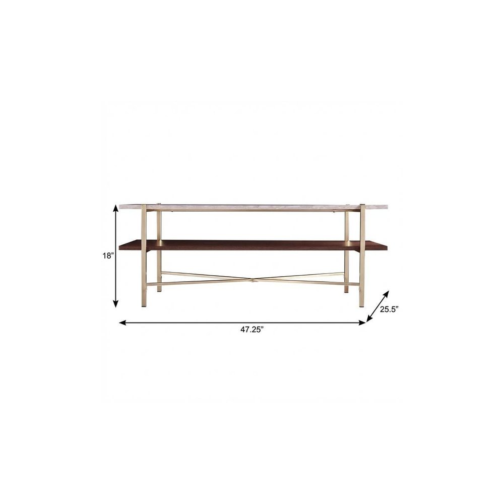 47" Brass Manufactured Wood And Metal Rectangular Coffee Table HomeRoots