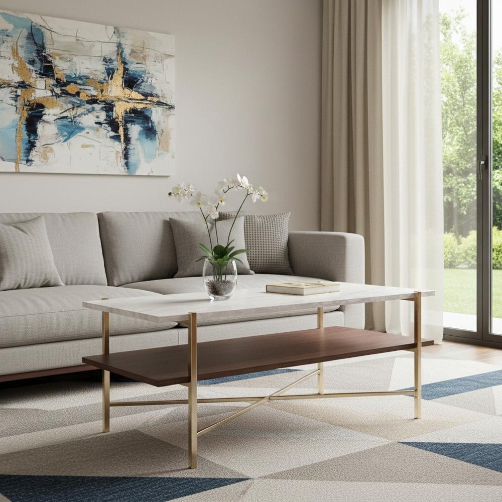 47" Brass Manufactured Wood And Metal Rectangular Coffee Table HomeRoots