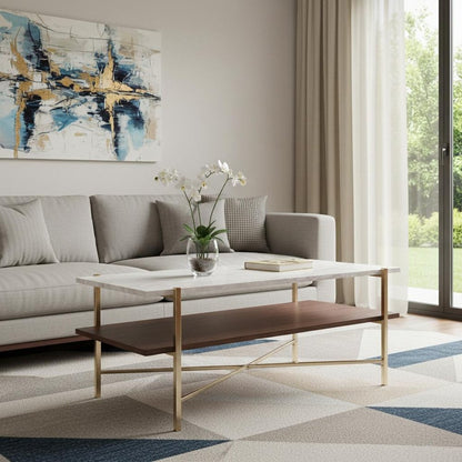 47" Brass Manufactured Wood And Metal Rectangular Coffee Table HomeRoots