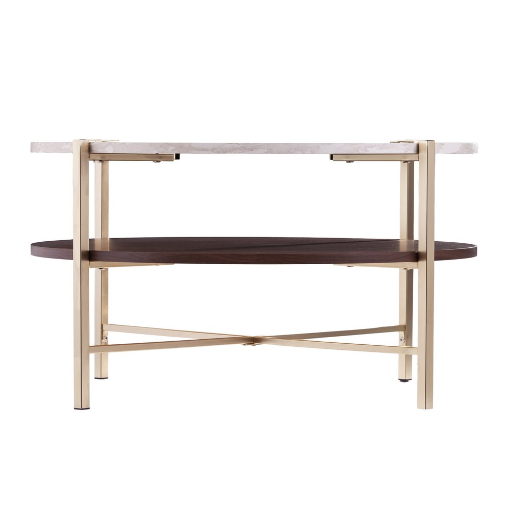 33" Brass Solid Manufactured Wood And Metal Round Coffee Table HomeRoots