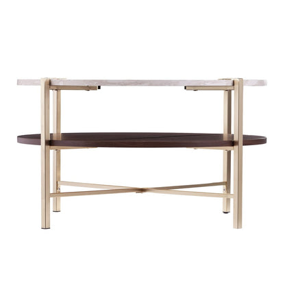 33" Brass Solid Manufactured Wood And Metal Round Coffee Table HomeRoots