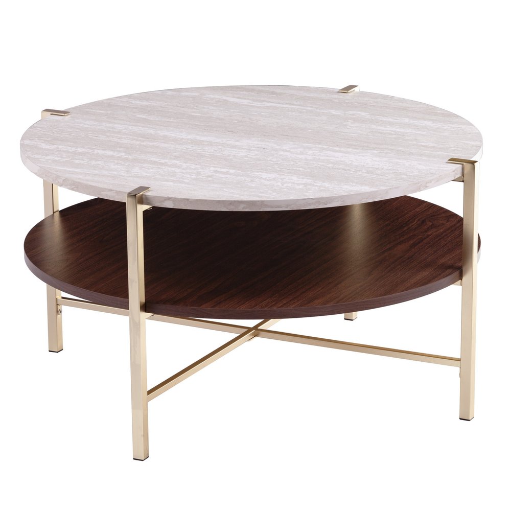 33" Brass Solid Manufactured Wood And Metal Round Coffee Table HomeRoots