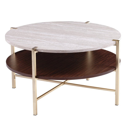 33" Brass Solid Manufactured Wood And Metal Round Coffee Table HomeRoots